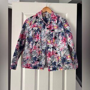 Draper’s & Damon’s Petites PS Jacket Blazer Floral Print Button Front Cotton Spa